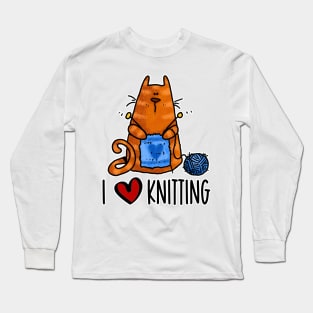 I Love Knitting (Ginger Kitty) Long Sleeve T-Shirt